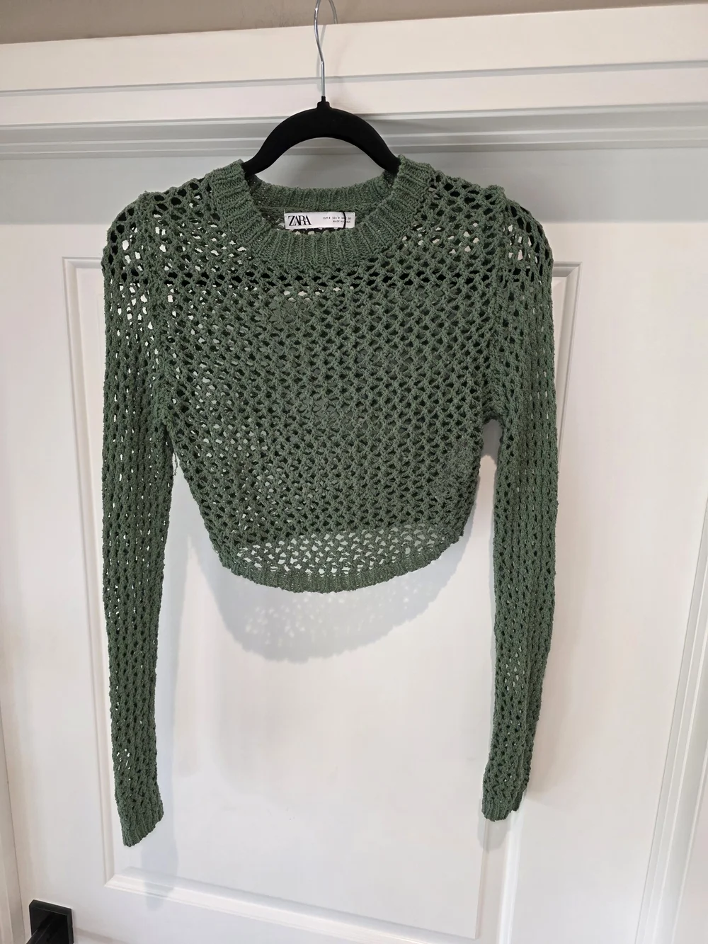 Zara Green Open-Knit Cropped Sweater Top - Picture 3 of 3